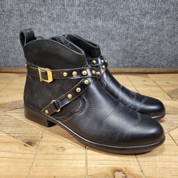 Naot Taku Ankle Boots Women's 8 - 8.5 Black Leather Comfort Studded Buckle Strap - Picture 1 of 9
